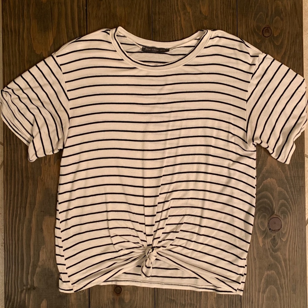 West Coast Love Stripped Tie Front Tee
